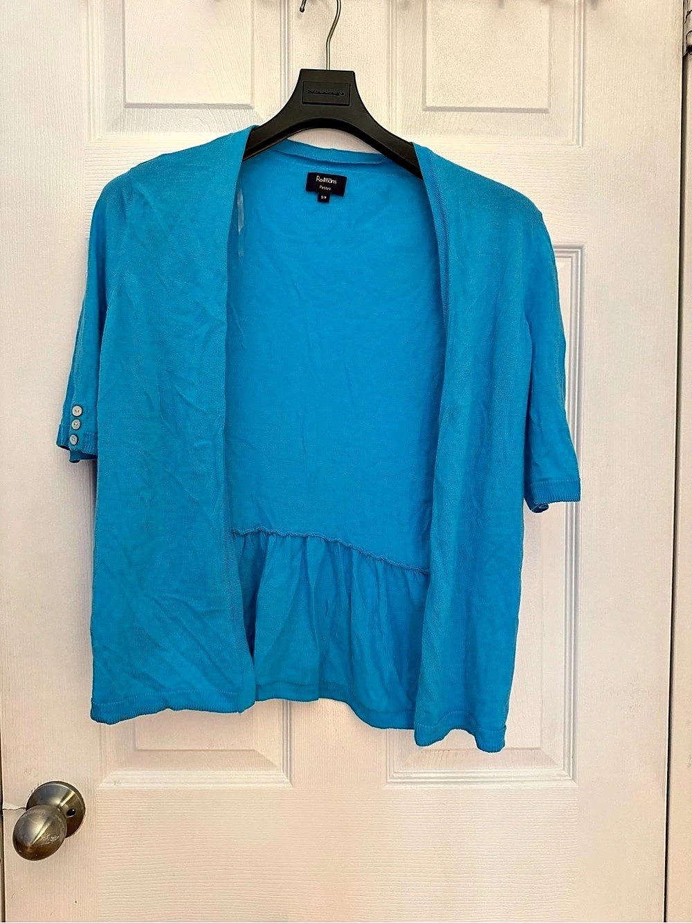Reitmans Blue Short Sleeve Peplum Cardigan Size Small